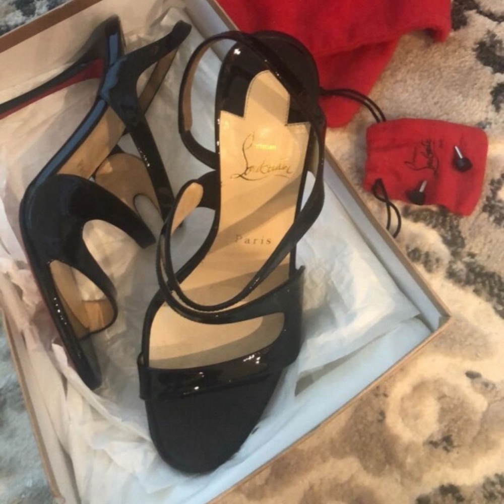 Christian Louboutin VAVAZOU Black Leather Slingback Sandal 100mm